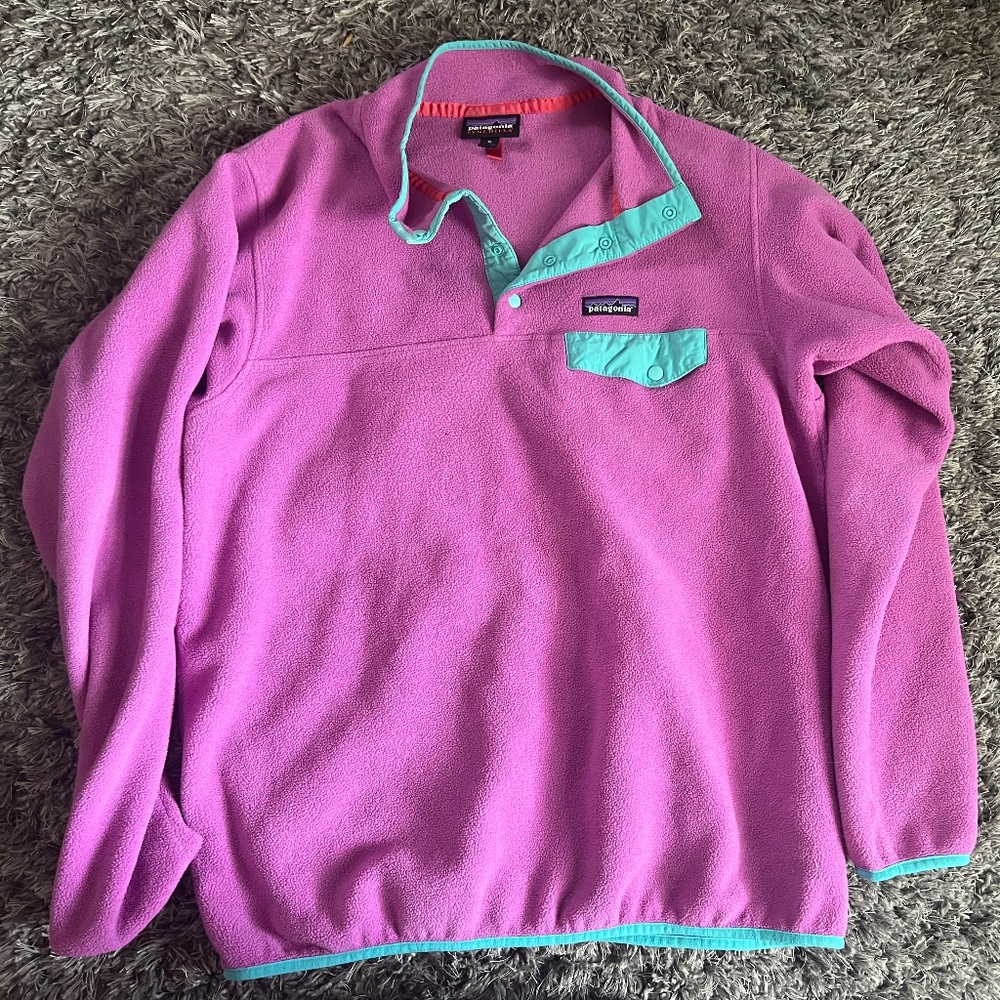 Patagonia Womens Synchilla Jacket Pink XL Lightweight Snap T Pullover Fleece